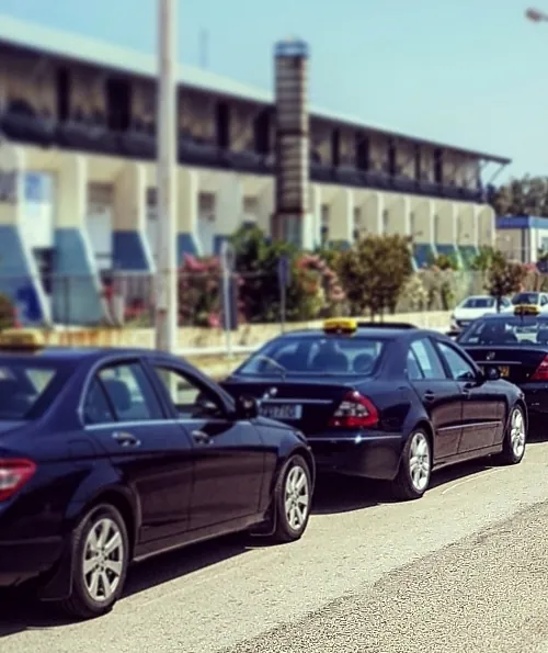 Taxis lined up outside Corfu Airport